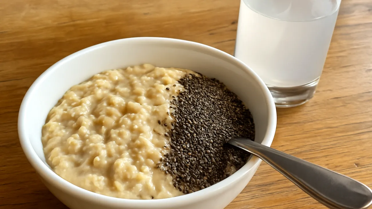 Porridge di avena con semi di chia e acqua di cocco"