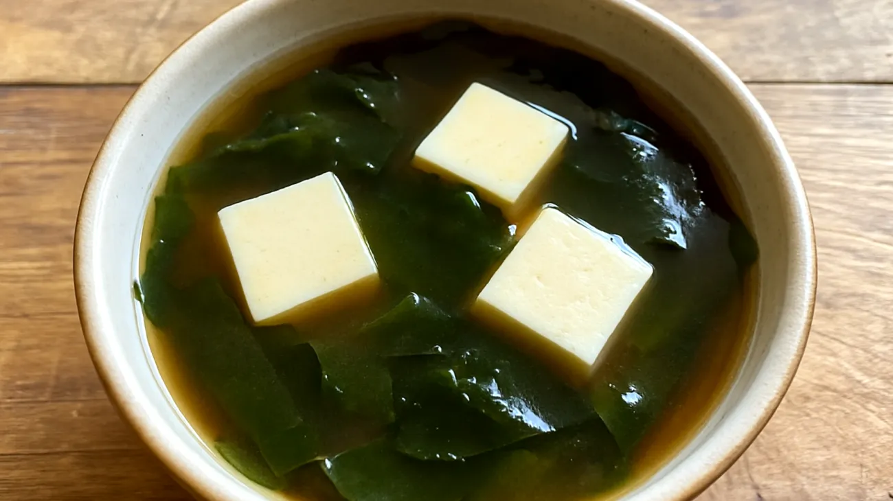 Zuppa di miso con alga wakame e tofu"