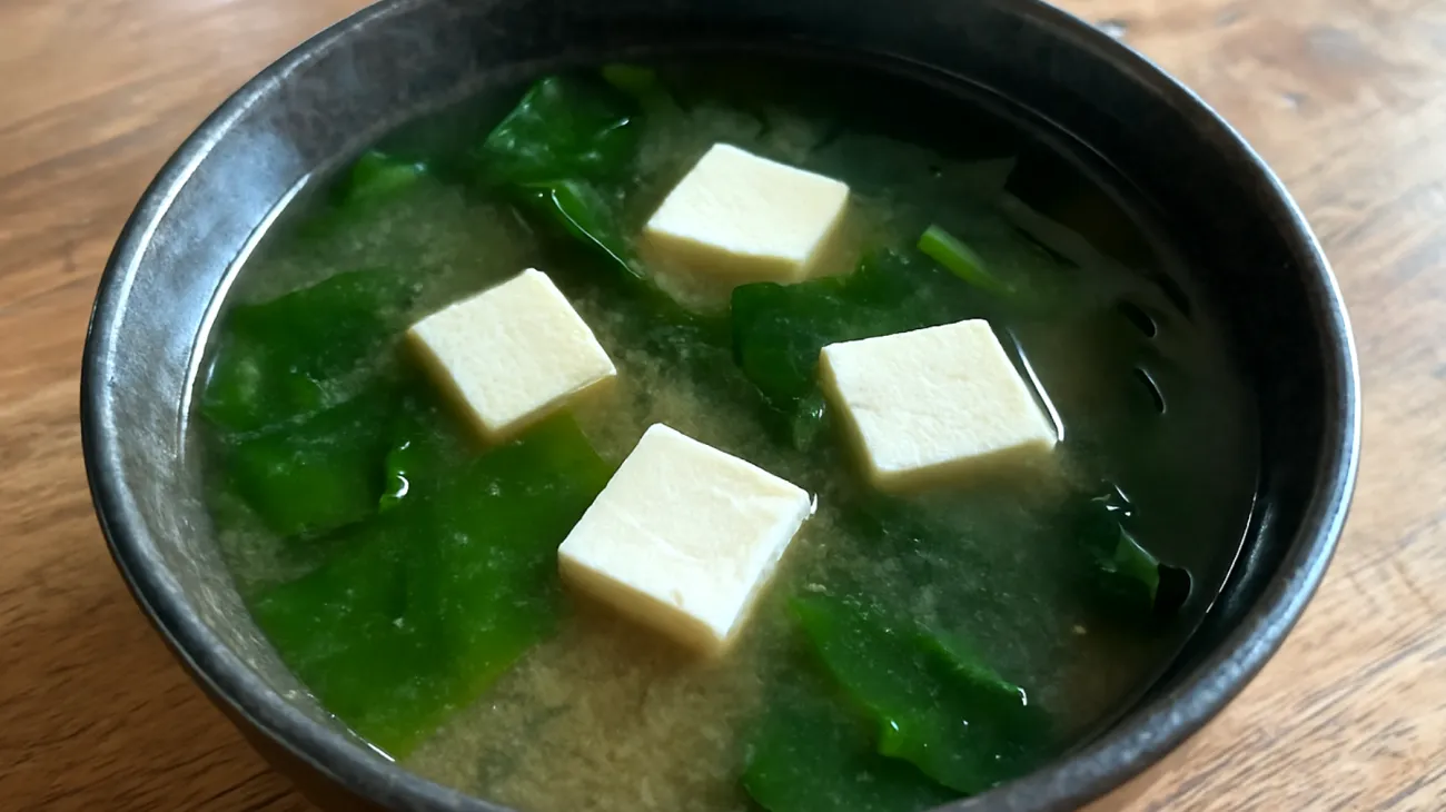 Zuppa di miso con alghe wakame e tofu"
